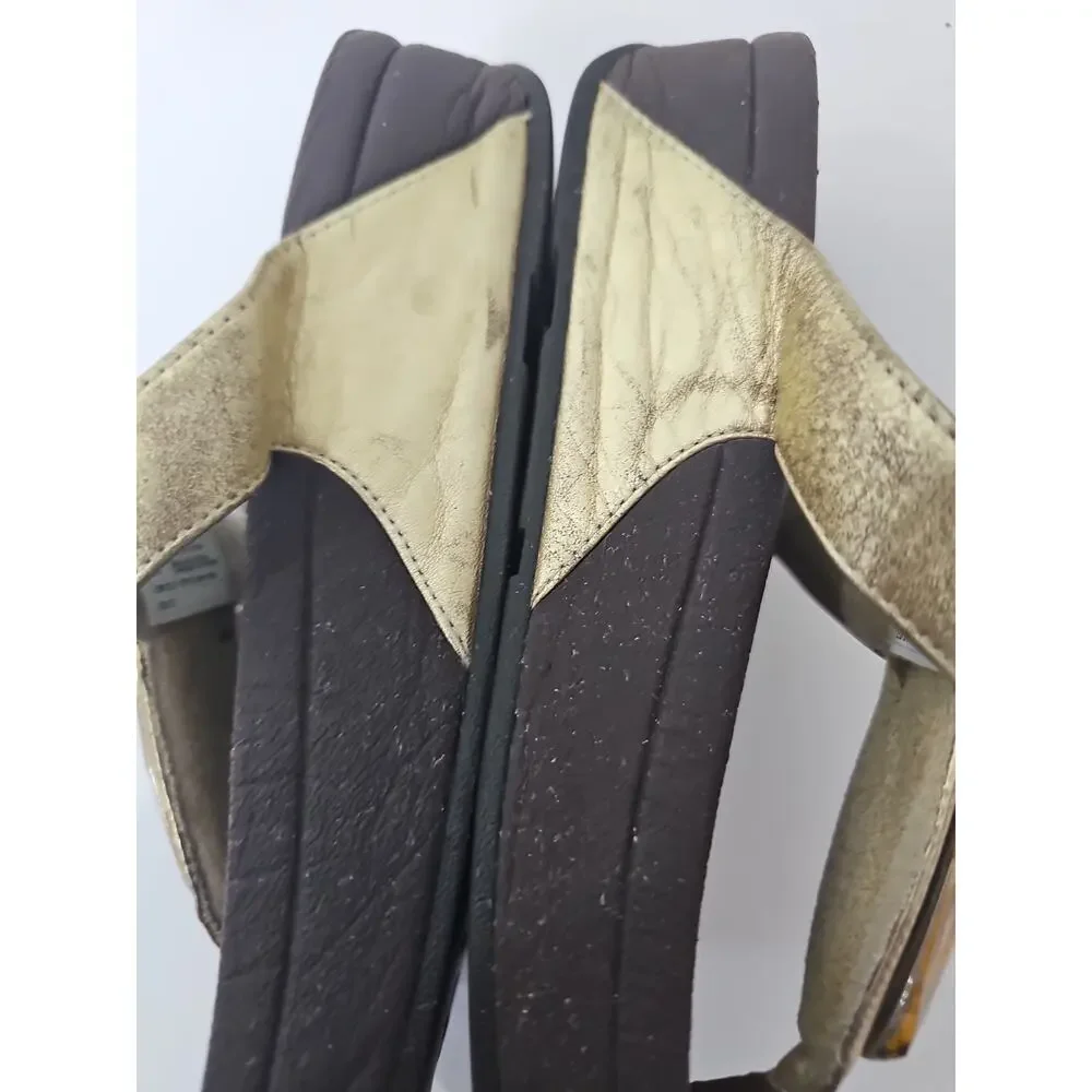 FitFlop Lulu Crystal Embellished Thong Sandals Sz 6 Gold Comfort Flip Flops